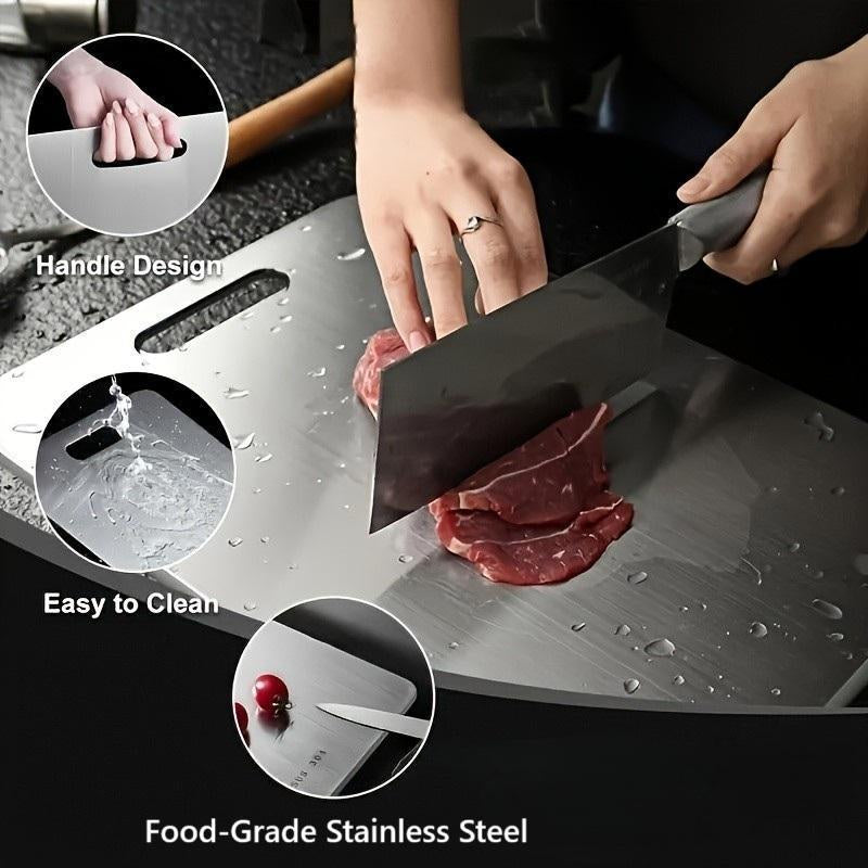 Stainless Steel Double-Sided Chopping Board - Modern Cutting Board for Meat and Vegetables, Eco-Friendly Kitchen Accessory, 1 Count