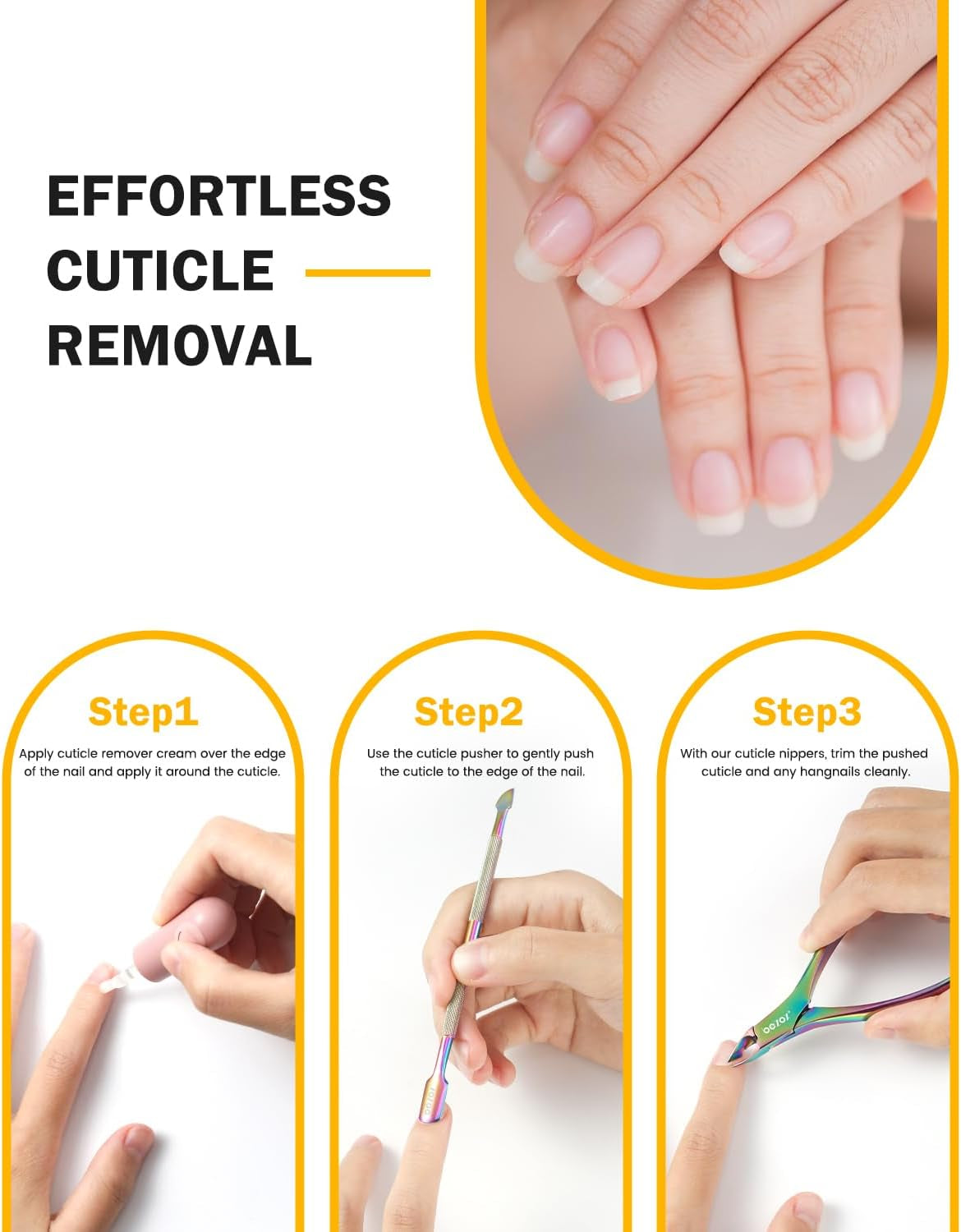 Cuticle Trimmer with Pusher - Salon Quality Cuticle Clipper with Cuticle Pushers, Super Sharp Cuticle Cutters and Dual-End Nail Pushers Cuticle Stick, Professional Manicure Tools - Rainbow