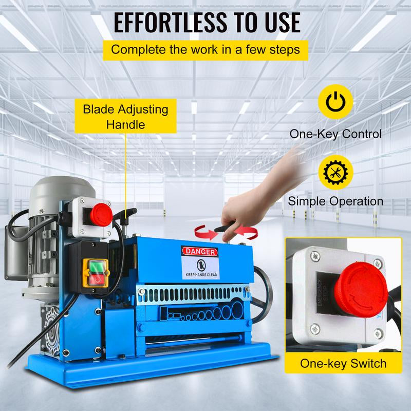 VEVOR 1.5-38MM Electric Cable Stripping Machine 370W, Efficiently Strips Various Metal Wires, Includes 10 Blades, Speeds up to 15M/Min