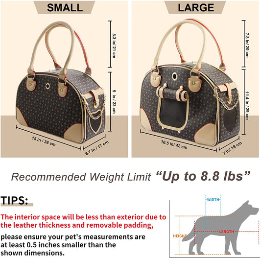Fashion PU Leather Dog Carrier Handbag - Cat Tote Bag Pet Hiking Bag, Brown, Large 42 * 29 * 18Cm