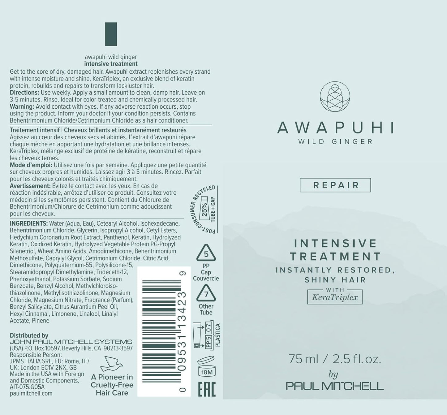 Awapuhi Wild Ginger by Paul Mitchell Intensive Treatment, Rebuilds + Repairs, for Dry, Damaged + Color-Treated Hair