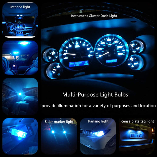 W5W Led Bulb 168 T10 194 Led Dash Lights PC195 PC194 PC168 Twist Socket Dashboard Instrument Cluster Interior Lights Map Dome Bulbs Extremely Bright (Ice Blue,Pack of 6)