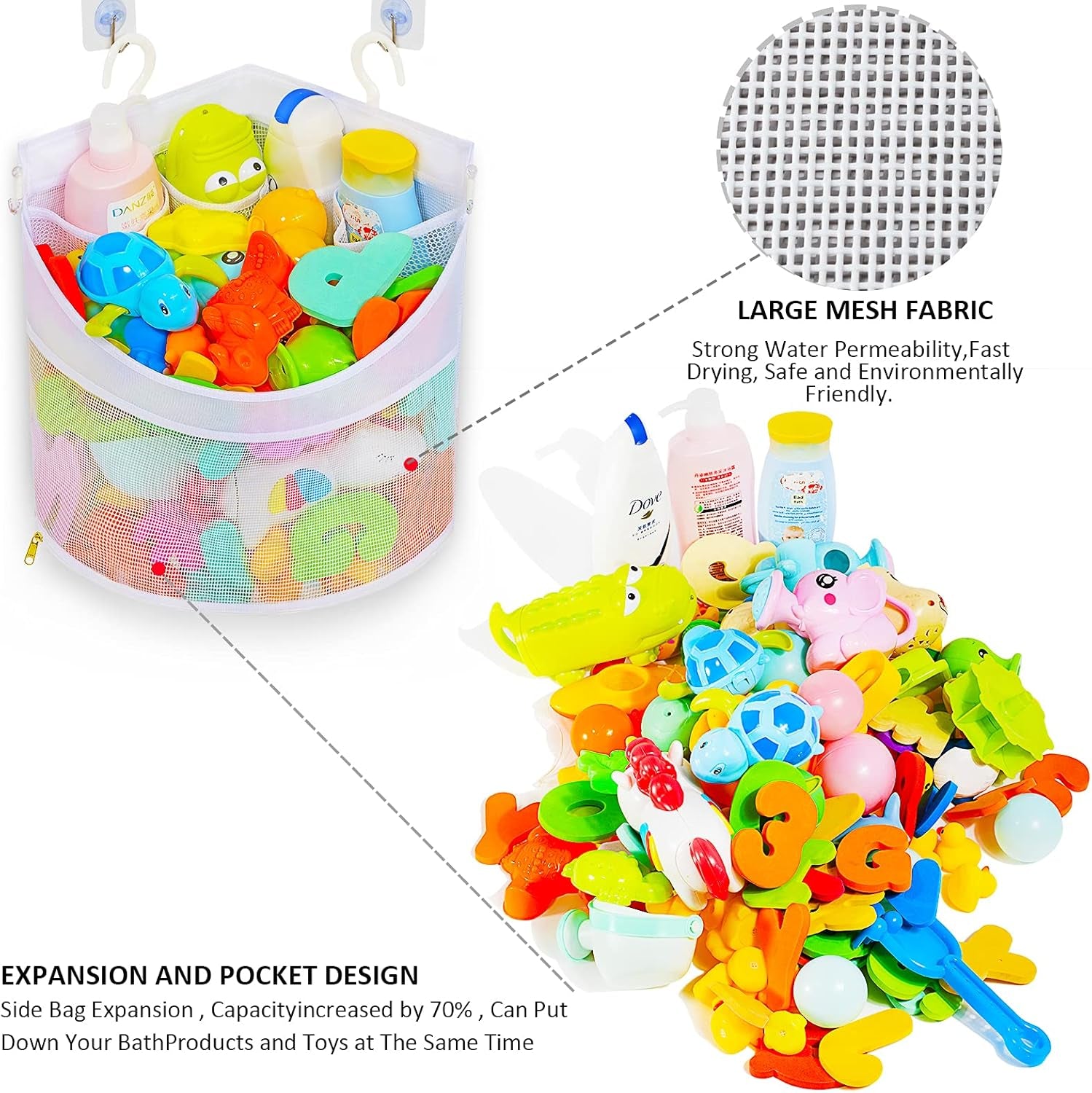 Baby Bath Toy Organizer, Quick Drying£¬ and Mould Proof, Corner Hang-Suspension Bath Toy Holder, Large Capacity Multi Use Corner Shower Caddy Shower Rack£¨ White£©