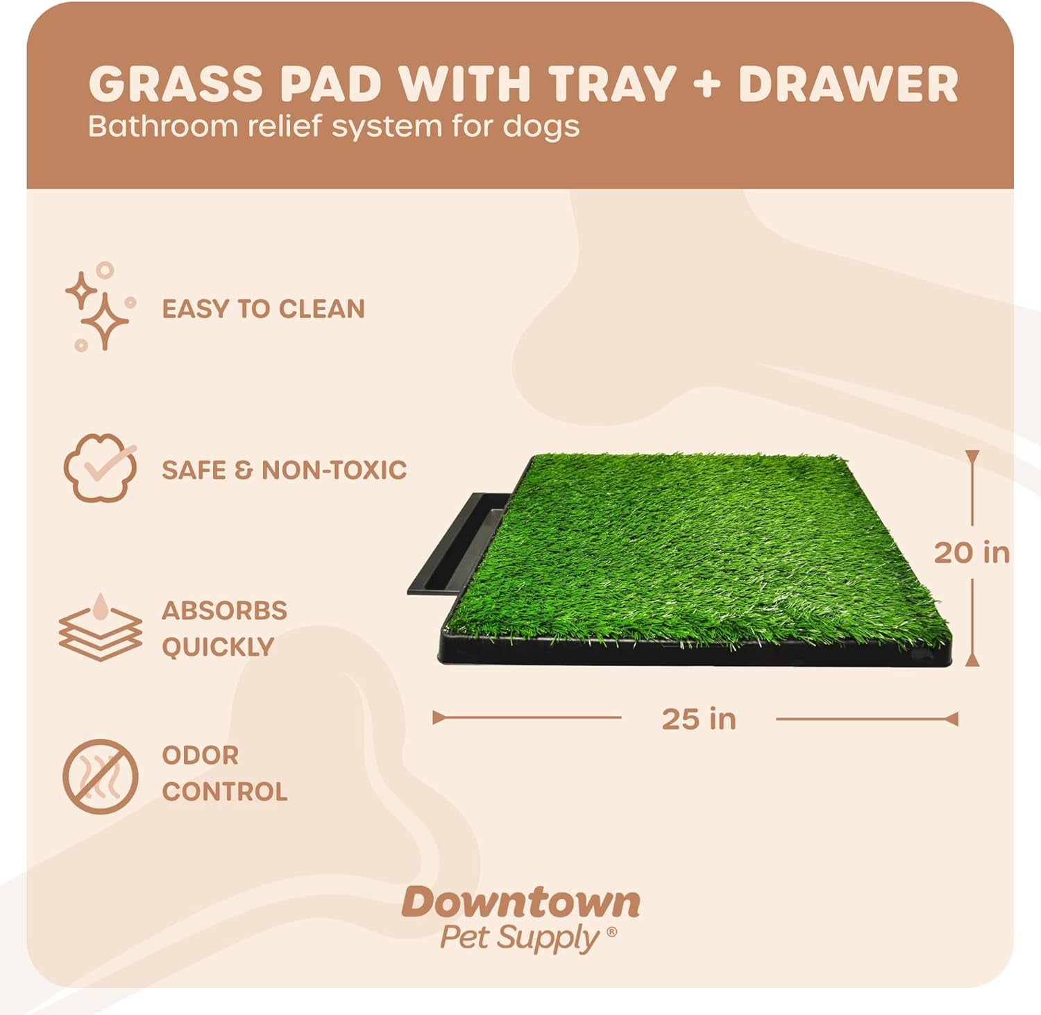Dog Pee Potty Pad, Bathroom Tinkle Artificial Grass Turf, Portable Potty Trainer (20 X 25 Inch with Drawer)