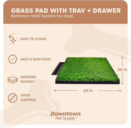 Dog Pee Potty Pad, Bathroom Tinkle Artificial Grass Turf, Portable Potty Trainer (20 X 25 Inch with Drawer)