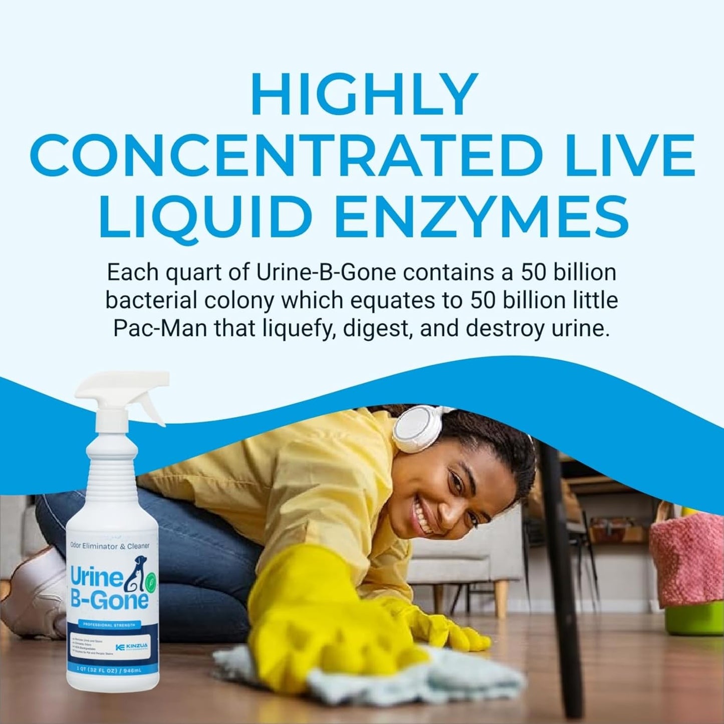 Urine B-Gone, Professional Enzyme Odor Eliminator & Pet Stain Remover, Human, Cat & Dog Urine Cleaner, Effective on Laundry, Carpets & More, Original Scent, 32Oz