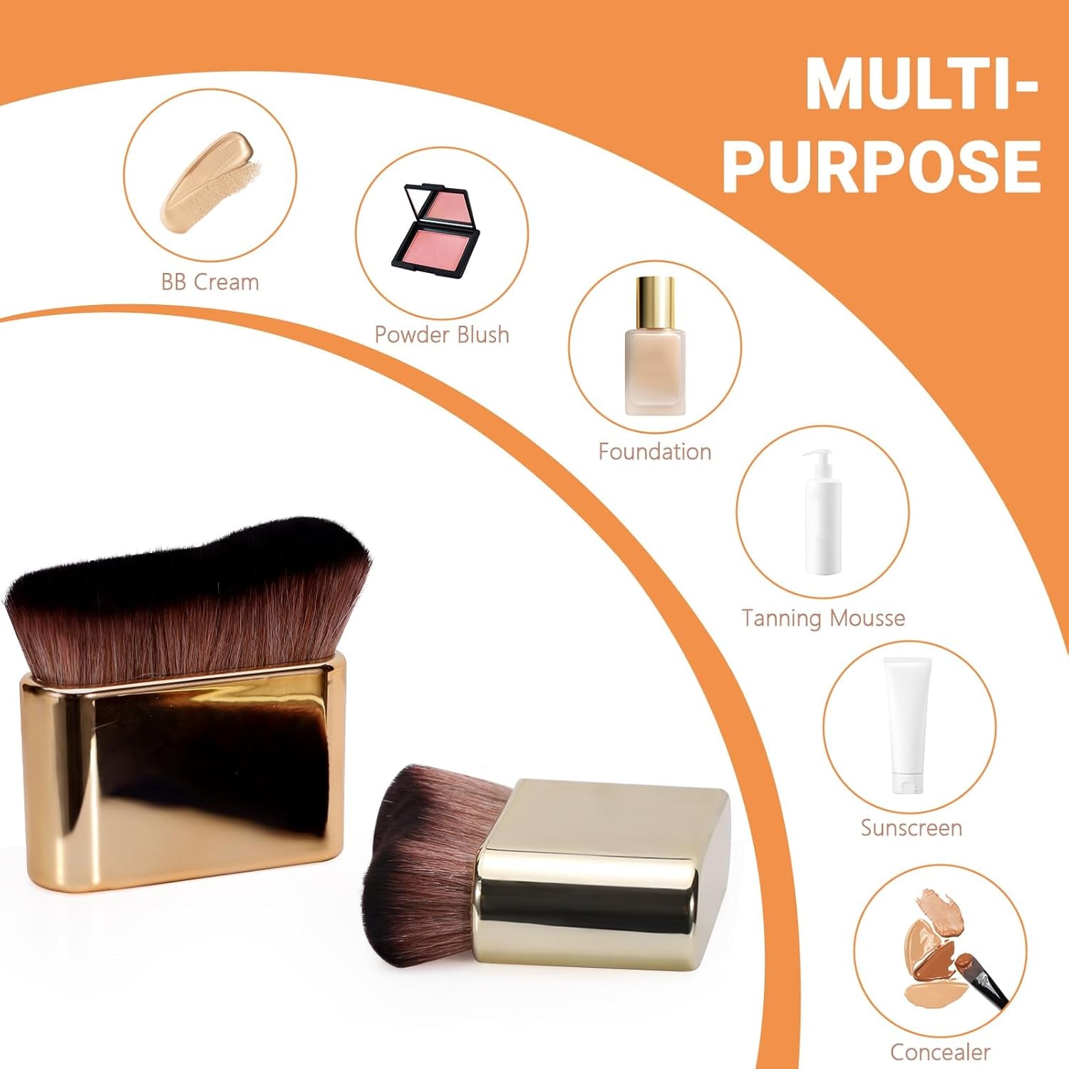 2 Pack Professional Self Tanner Brush, Face Body Makeup Brush for Legs, Sunscreen Applicator Self Tanning Brush for Liquid Foundation Powder Blusher Shadow Bronzer (Rose Gold & Gold)
