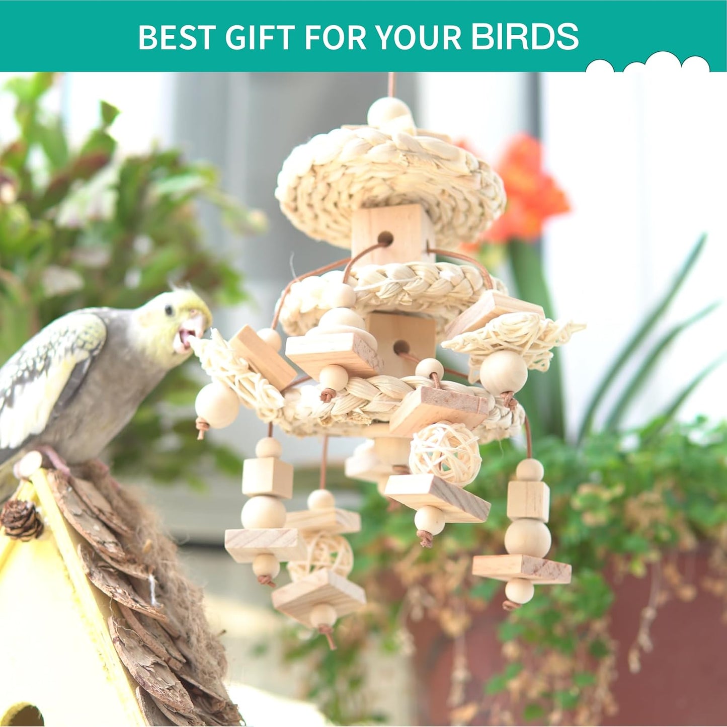 Natural Bird Toys Cockatiels Toys Chewing, Shredding, and Foraging - Suitable for Parrotlets, Cockatiels, Conures, Parakeets Budgerigars, Love Birds and More