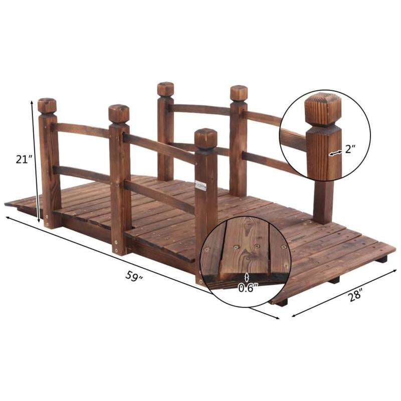 Fathersdaygift VINGLI 5 Ft Garden Bridge, Classic Wooden Arch with Safety Rails Stained Finished Footbridge, Decorative Pond Landscaping, Backyard, Creek or Farm