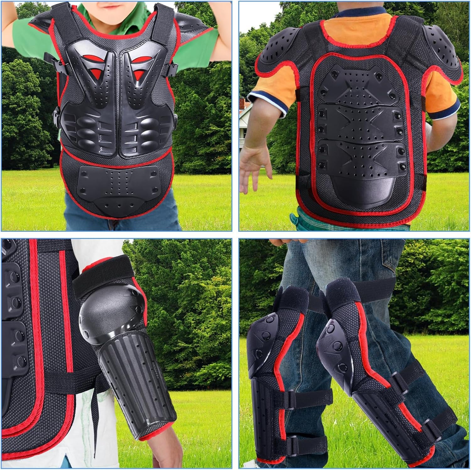Upgraded Motorcycle Kids Armor Suit Dirt Bike Gear Elbow Knee Pads Chest Belly Protector Motocross Riding Guards Set