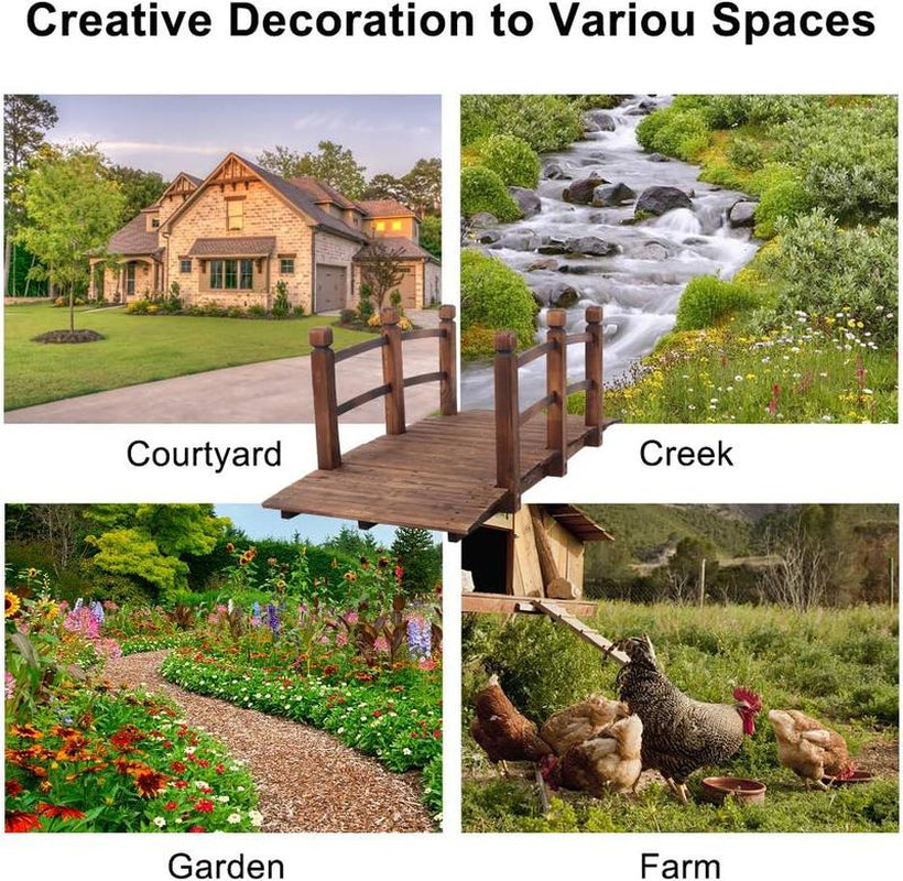 Fathersdaygift VINGLI 5 Ft Garden Bridge, Classic Wooden Arch with Safety Rails Stained Finished Footbridge, Decorative Pond Landscaping, Backyard, Creek or Farm