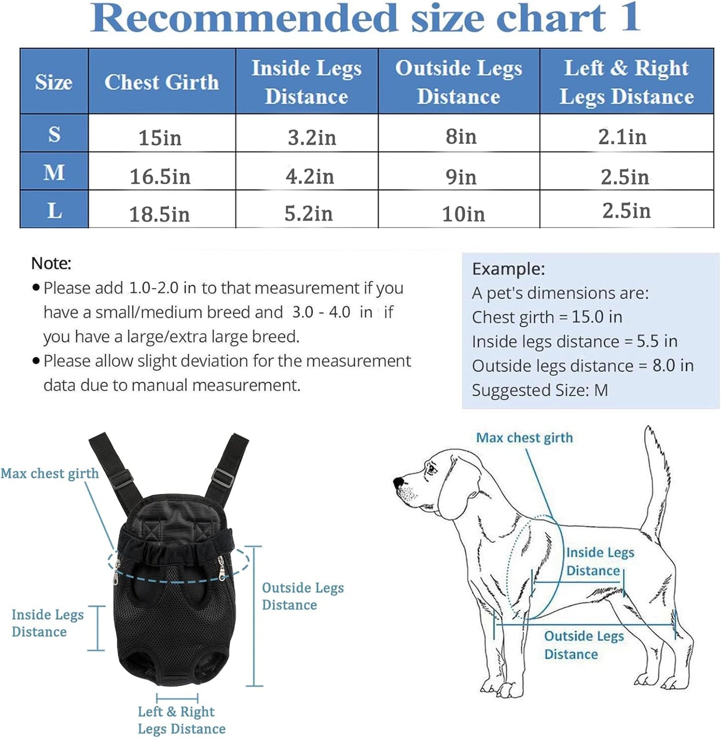 Pet Carrier Backpack - Adjustable Dog Carrier for Hiking, Travel & Carrying - Puppy & Dog Front Carrier