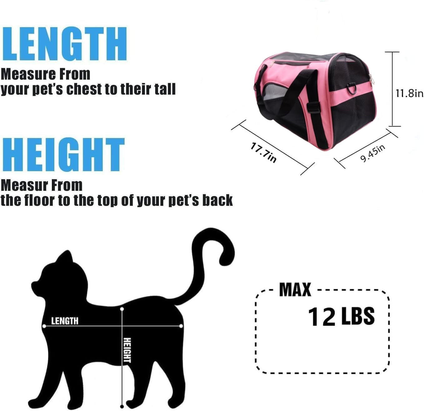 Cat Carrier,Soft-Sided Pet Travel Carrier for Cats,Dogs Puppy Comfort Portable Foldable Pet Bag Airline Approved (Medium-Lightpink)