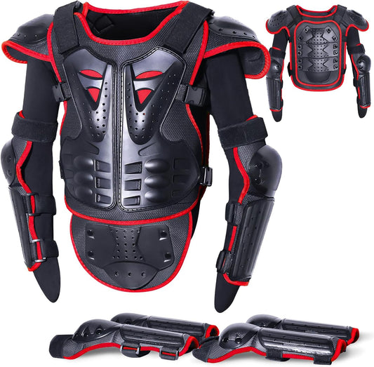 Upgraded Motorcycle Kids Armor Suit Dirt Bike Gear Elbow Knee Pads Chest Belly Protector Motocross Riding Guards Set