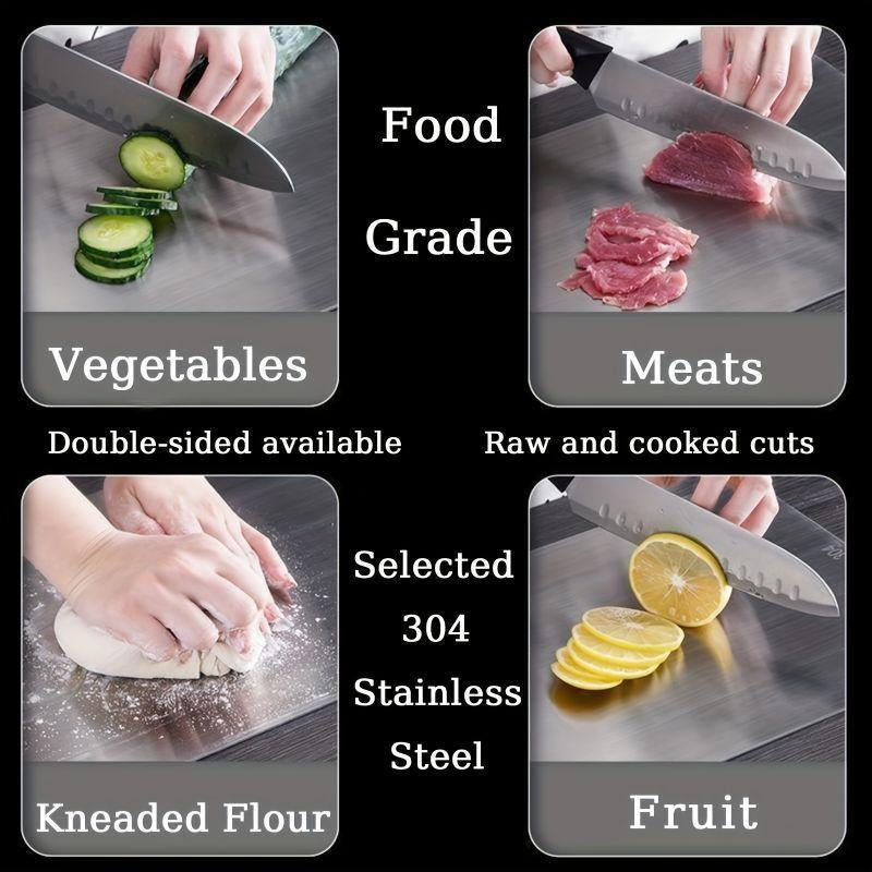 Stainless Steel Double-Sided Chopping Board - Modern Cutting Board for Meat and Vegetables, Eco-Friendly Kitchen Accessory, 1 Count