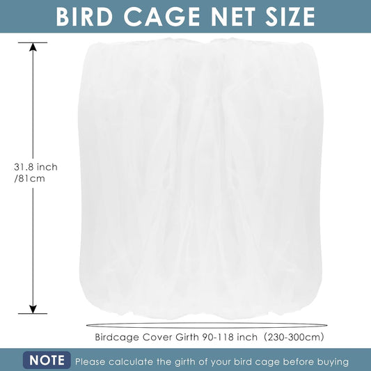 Bird Cage Seed Catcher, 90-118‘’ Universal Birdcage Net Nylon 31.8'' H Adjustable Elastic Band Stretchy Skirts Mesh Cover for Parrot Cage Seed Guard (Not Include Birdcage)- White