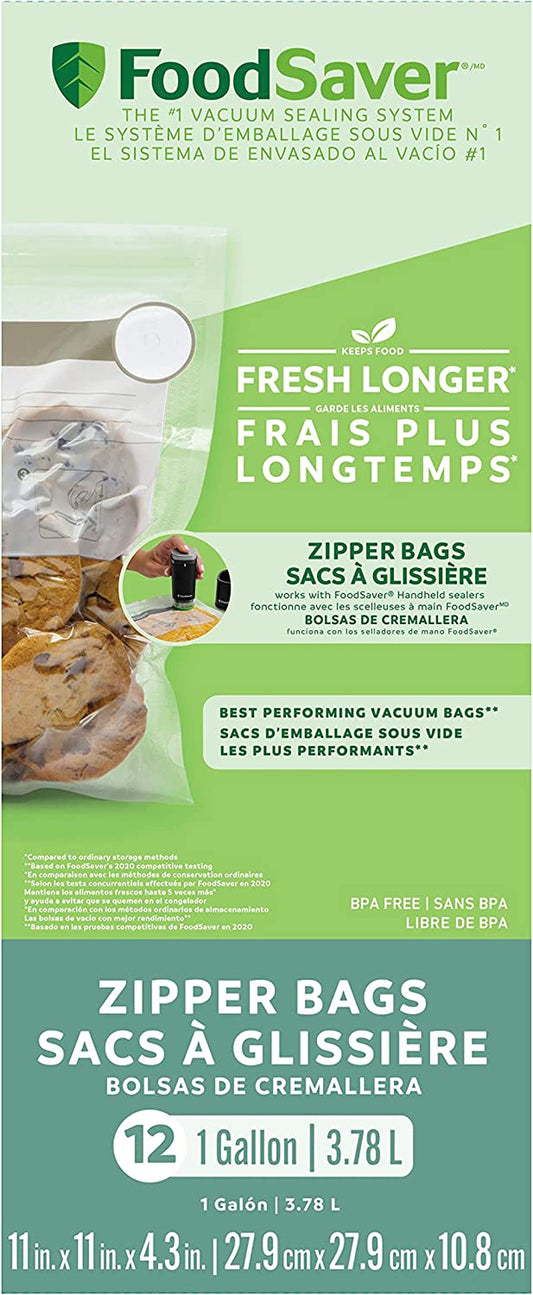 Vacuum Sealing Zipper Bags | Vacuum Sealer Bags for Custom Fit Airtight Food Storage and Sous Vide | Gallon Size Bags (3.78 L) | 12 Count