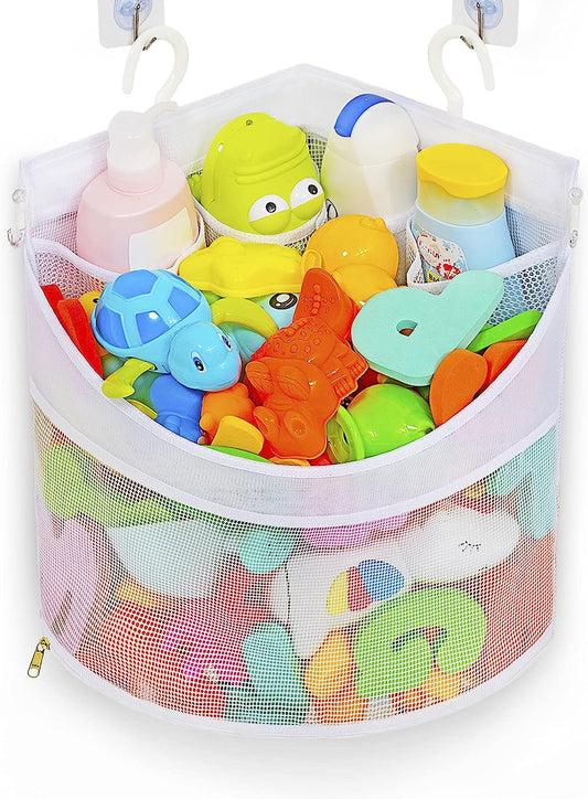 Baby Bath Toy Organizer, Quick Drying£¬ and Mould Proof, Corner Hang-Suspension Bath Toy Holder, Large Capacity Multi Use Corner Shower Caddy Shower Rack£¨ White£©