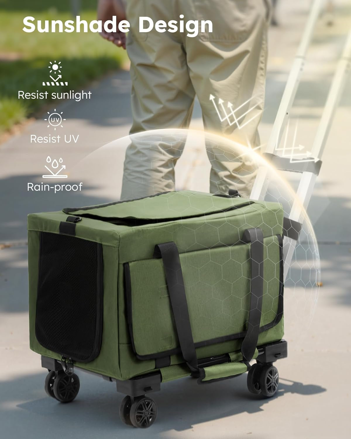 Cat Carrier with Wheels,Steel Wire Frame Cat Carrier, Stable Pet Trolley for Cats, Pet Handbag and Stroller Bag, Portable Cat Bag for Travel Bus Subway, Green