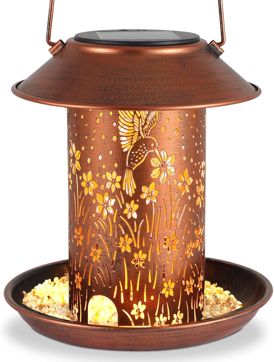 Solar Bird Feeder for Outdoors Hanging, Metal Waterproof Wild Bird Feeder for Cardinals, Lantern Light for Garden Decor, Butterfly