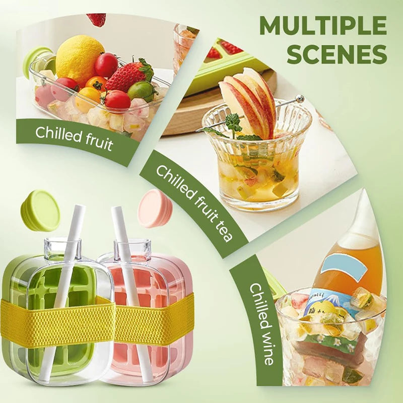 500/800ML Ice Cube Tray with Straw 2 in 1 Ice Cube Bottle Portable Silicone Ice Cube Maker Reusable Icecup Ice Cube Mold Tool