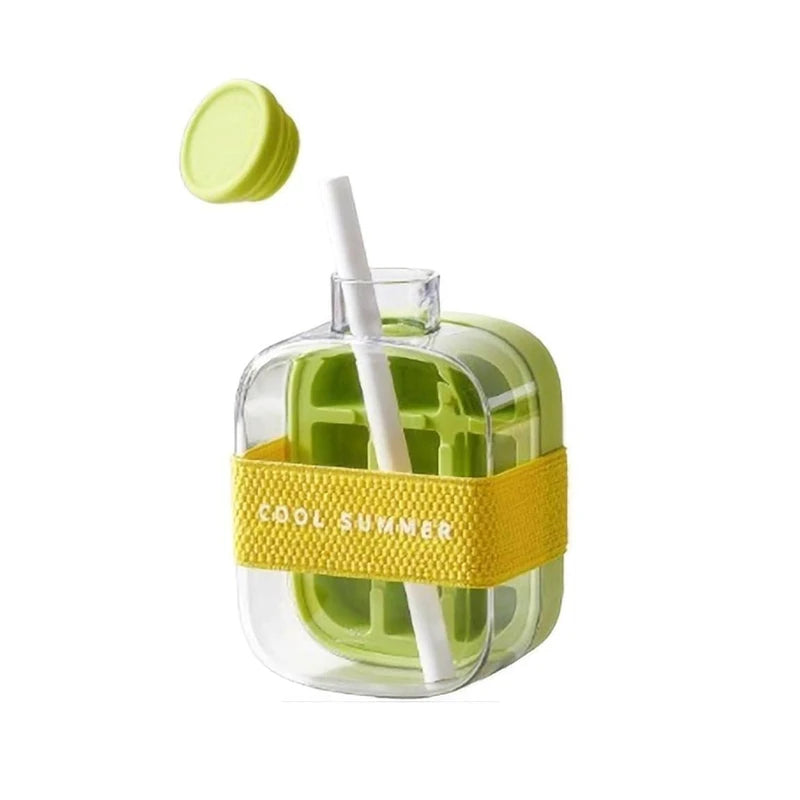 500/800ML Ice Cube Tray with Straw 2 in 1 Ice Cube Bottle Portable Silicone Ice Cube Maker Reusable Icecup Ice Cube Mold Tool