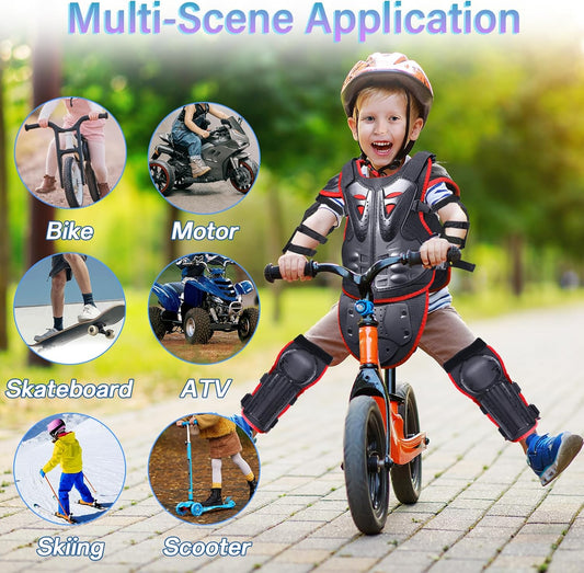 Upgraded Motorcycle Kids Armor Suit Dirt Bike Gear Elbow Knee Pads Chest Belly Protector Motocross Riding Guards Set