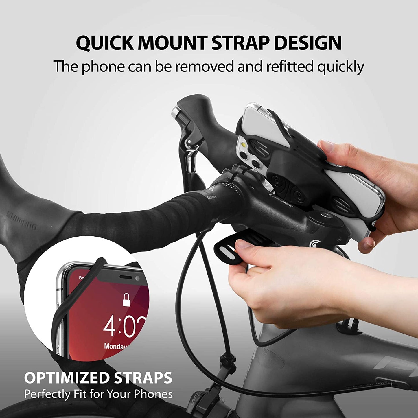 【】 Bike Tie Pro 4 Bike Phone Mount Bicycle Phone Holder for Stem Mounting 4.7"-7.2" Phones, Ultra Light Phone Shock-Proof Mount for Bike Motorcycle, Designed for Road Bicycle Accessories (Black)
