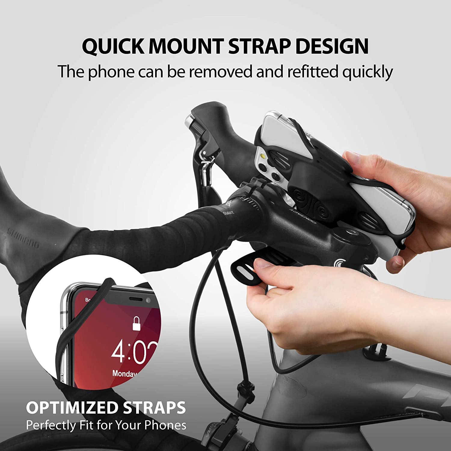 【】 Bike Tie Pro 4 Bike Phone Mount Bicycle Phone Holder for Stem Mounting 4.7"-7.2" Phones, Ultra Light Phone Shock-Proof Mount for Bike Motorcycle, Designed for Road Bicycle Accessories (Black)