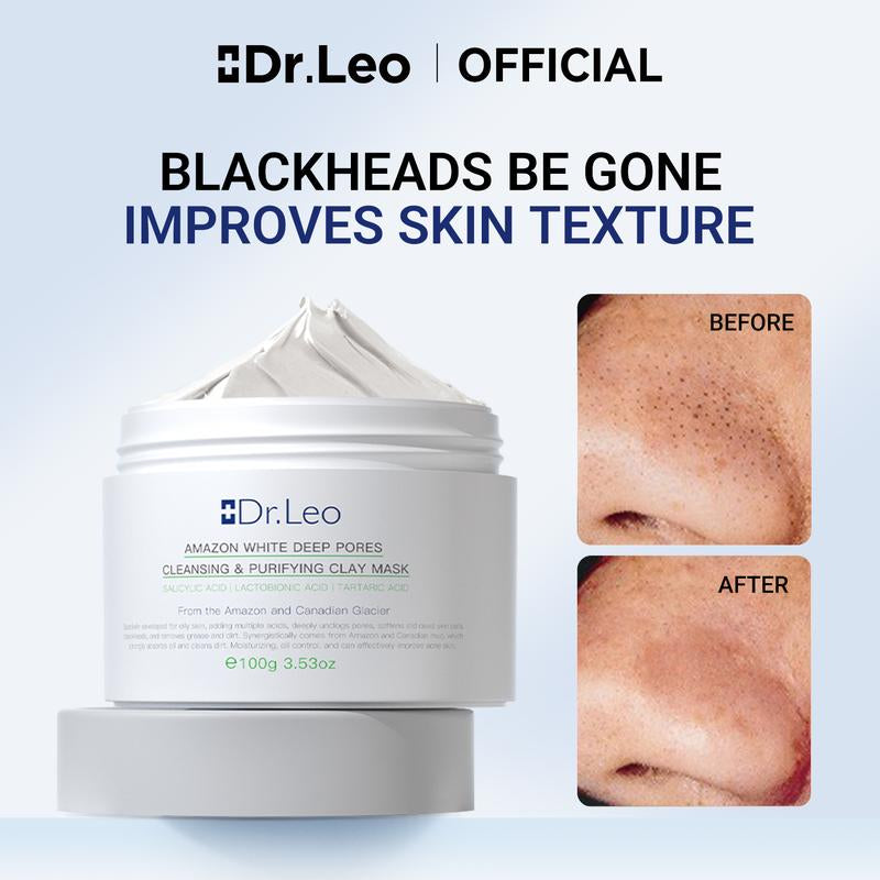 【On Sale】Dr.Leo White Clay Mud Mask for Oily, Acne-Prone & Sensitive Skin – Clears Pores, Removes Blackheads, Reduces Shine | 3-In-1 Affordable Skincare 100G Facial Cleanser #Cozyvibes #Effortlessbeauty