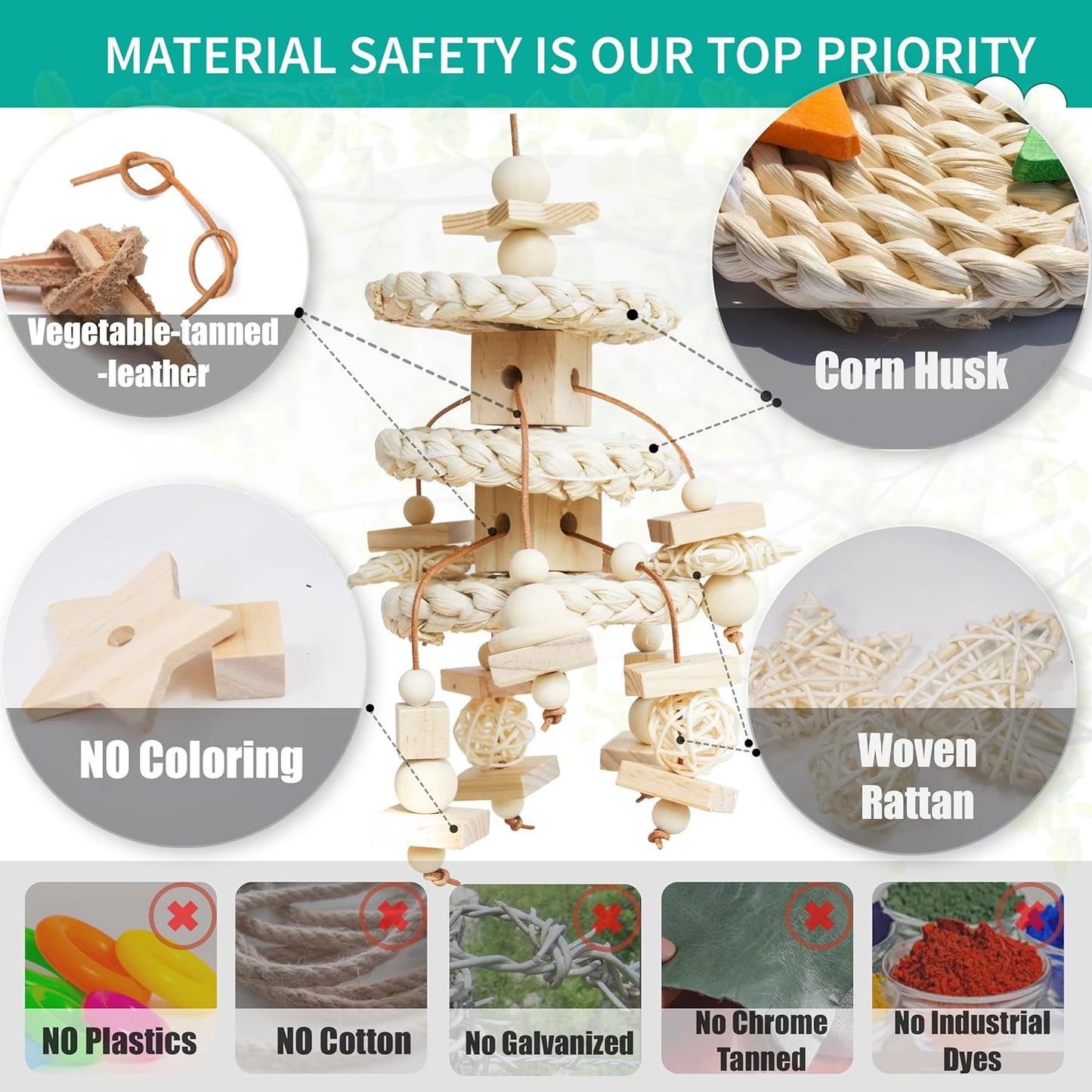 Natural Bird Toys Cockatiels Toys Chewing, Shredding, and Foraging - Suitable for Parrotlets, Cockatiels, Conures, Parakeets Budgerigars, Love Birds and More