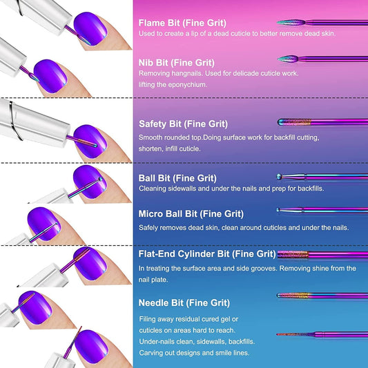 25Pcs Nail Drill Bits Set with Holder, 3/32 Inch Ceramic Diamond Carbide Cuticle Efile Remover Nail Drill Bit for Home Salon Acrylic Gel Polish Manicure Pedicure