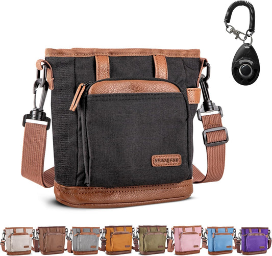 Dog Treat Pouch with Dog Clicker for Training - Hands-Free Dog Treat Bag with Magnetic Closure, Multi-Pocket Treat Pouches for Pet Training with Built-In Poop Bag Holder Pocket