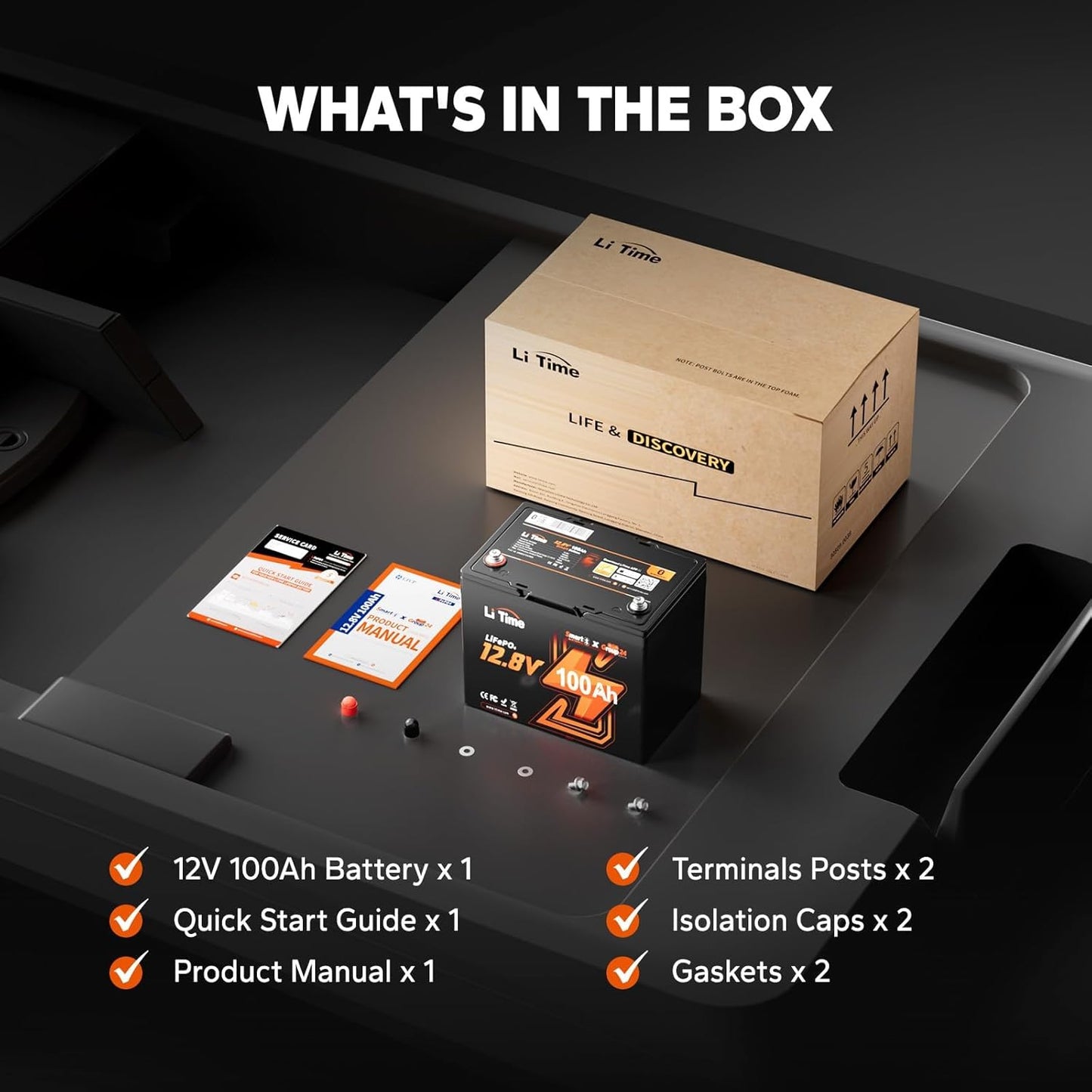12V 100Ah Bluetooth Lifepo4 Lithium Battery, Group 24, Max.1280Wh Energy, Built-In 100A BMS with Low-Temp Protection, Max.15000 Cycles, Perfect for RV, Solar System, Trolling Motor