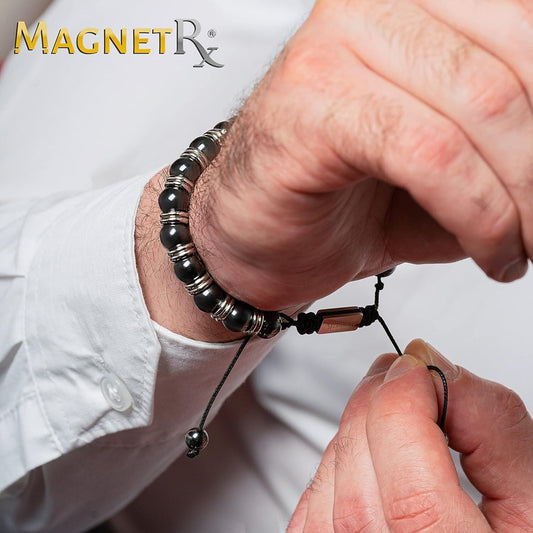 ® Magnetic Hematite Bracelet – MAX Strength Magnetic Stones – Beaded Magnetic Bracelets for Men and Women (Silver Titan 8Mm Bead)