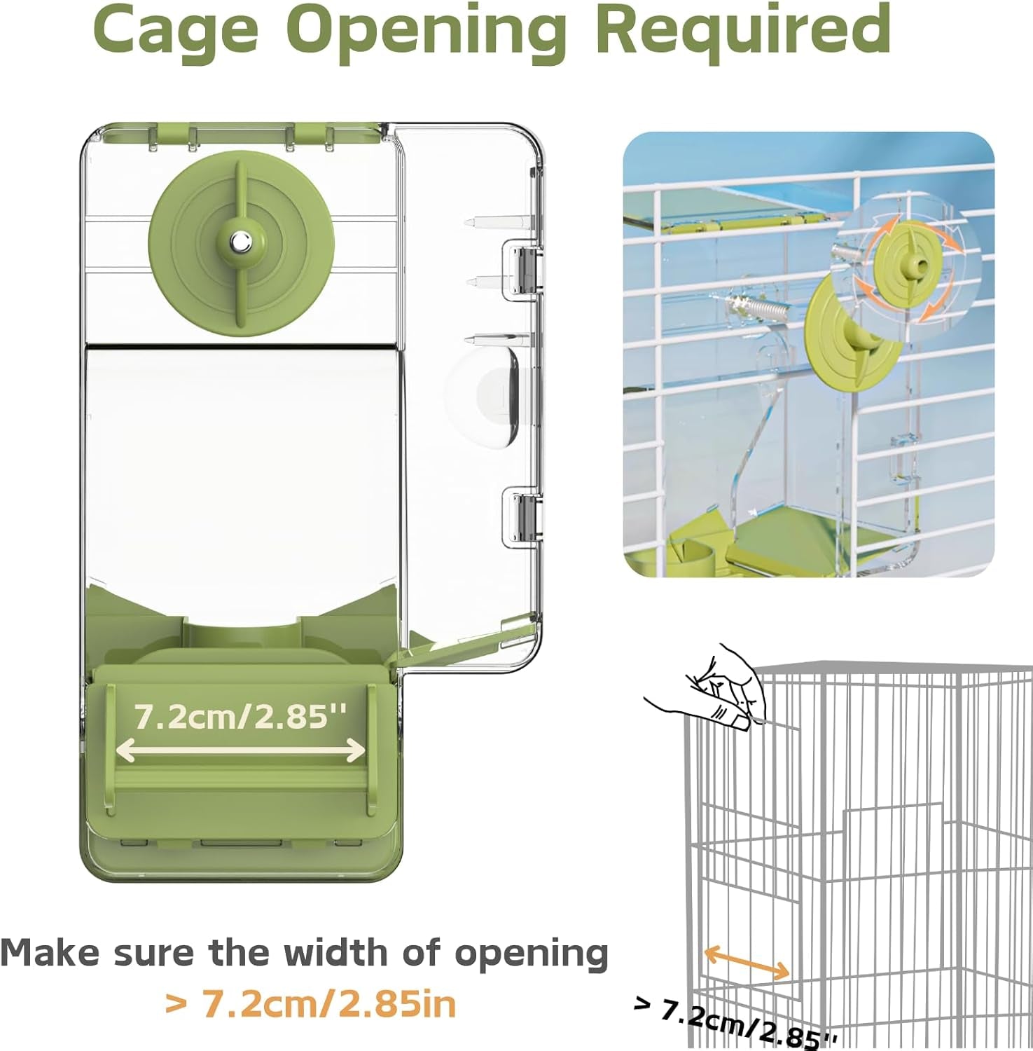 Automatic Bird Feeder, No Mess Bird Cage Feeder with Perch Multi-Functional Holder for Fruits Vegetables for Parakeet Canary Cockatiel Finch (Green)