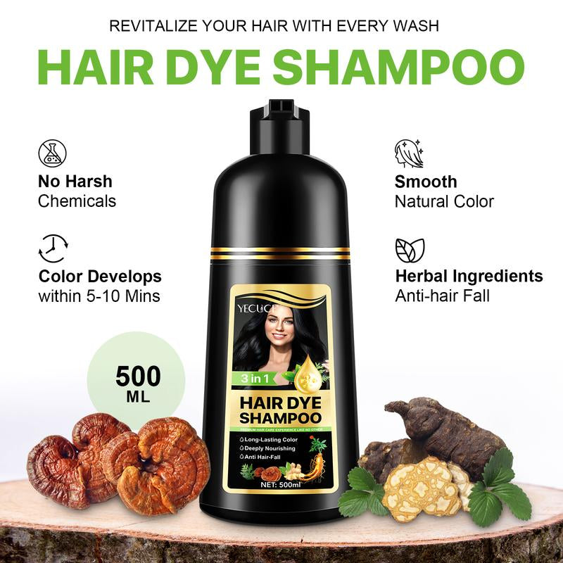 Yecuce Herbal Ingredients Hair Color Shampoo for Gray Hair Coverage - Black or Coffee Hair Dye Shampoo 3 in 1 for Women Men Grey Hair (500Ml) Springtok Haircare