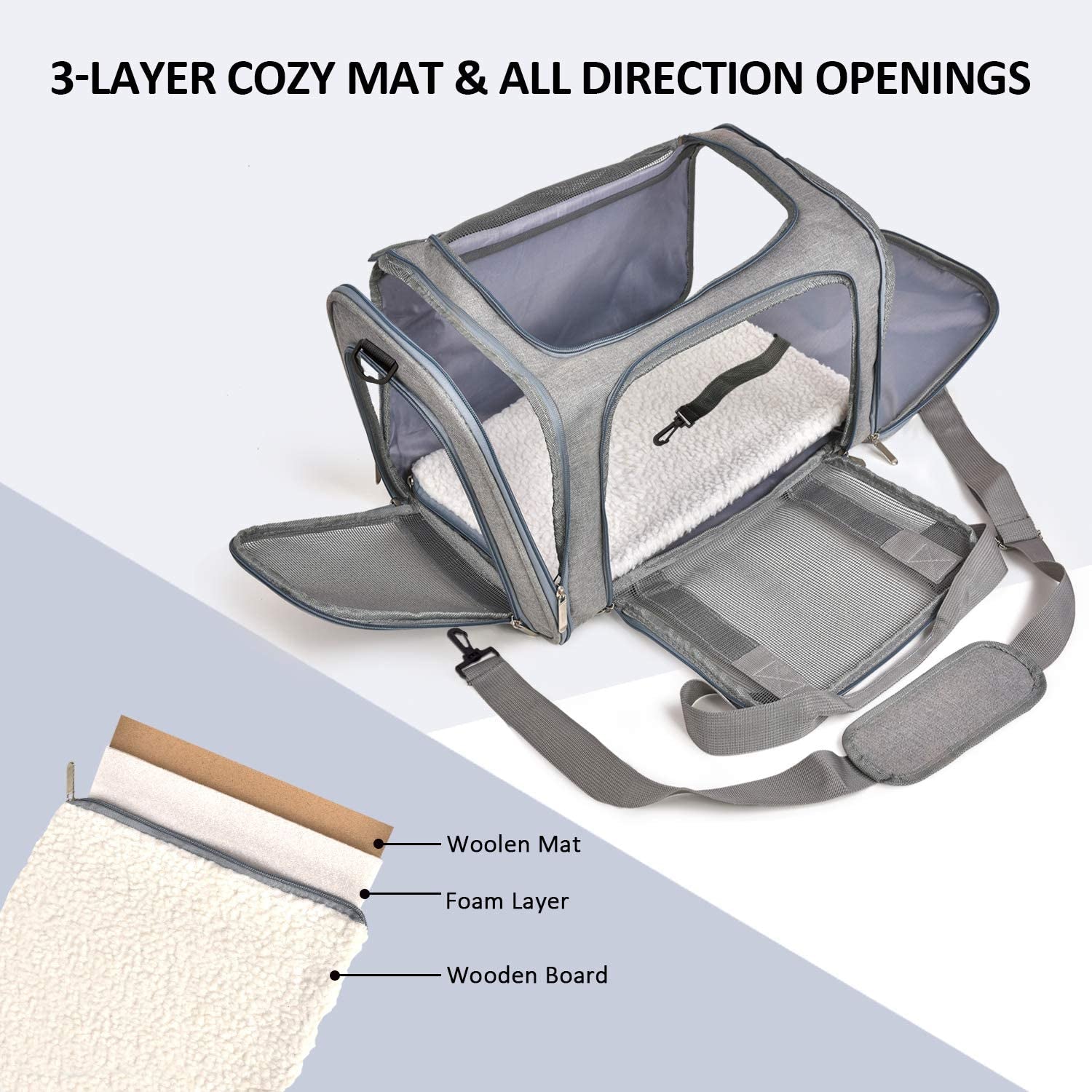 Cat Carriers Dog Carrier Pet Carrier for Small Medium Cats Dogs Puppies up to 15 Lbs, TSA Airline Approved Small Dog Carrier Soft Sided, Collapsible Waterproof Travel Puppy Carrier - Grey