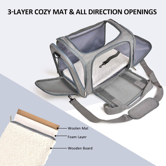 Cat Carriers Dog Carrier Pet Carrier for Small Medium Cats Dogs Puppies up to 15 Lbs, TSA Airline Approved Small Dog Carrier Soft Sided, Collapsible Waterproof Travel Puppy Carrier - Grey