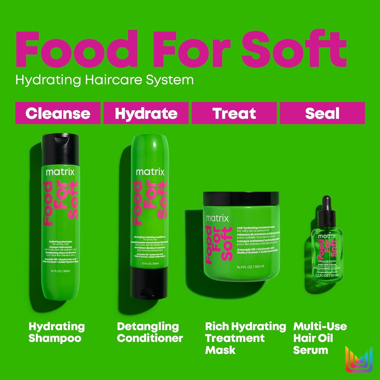 Detangling Hydrating Conditioner, Food for Soft Hydrating & Detangles Dry, Brittle Hair, Moisturizes, Softens, & Smooths,With Avocado Oil & Hyaluronic Acid,Suitable for Color Treated Hair