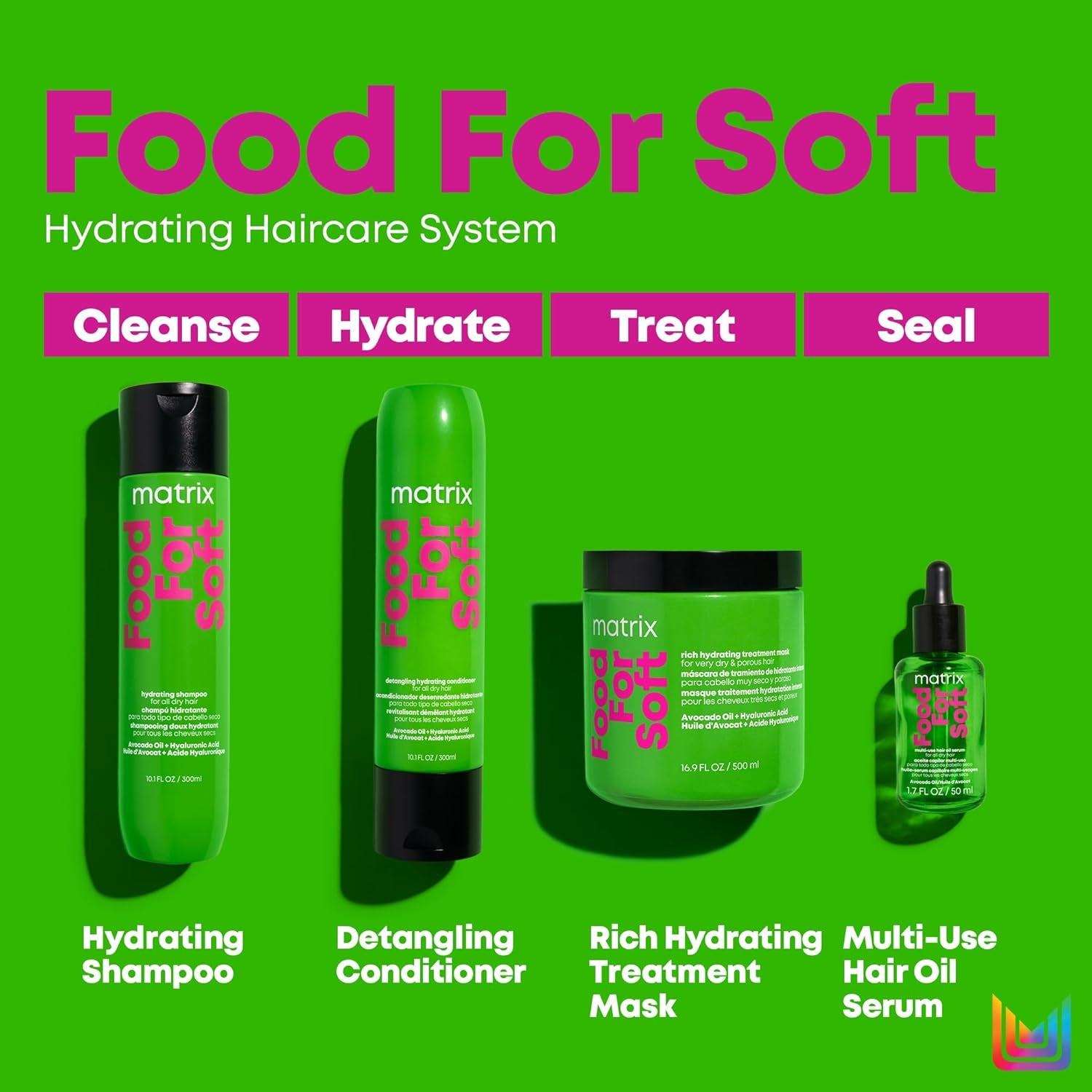 Detangling Hydrating Conditioner, Food for Soft Hydrating & Detangles Dry, Brittle Hair, Moisturizes, Softens, & Smooths,With Avocado Oil & Hyaluronic Acid,Suitable for Color Treated Hair