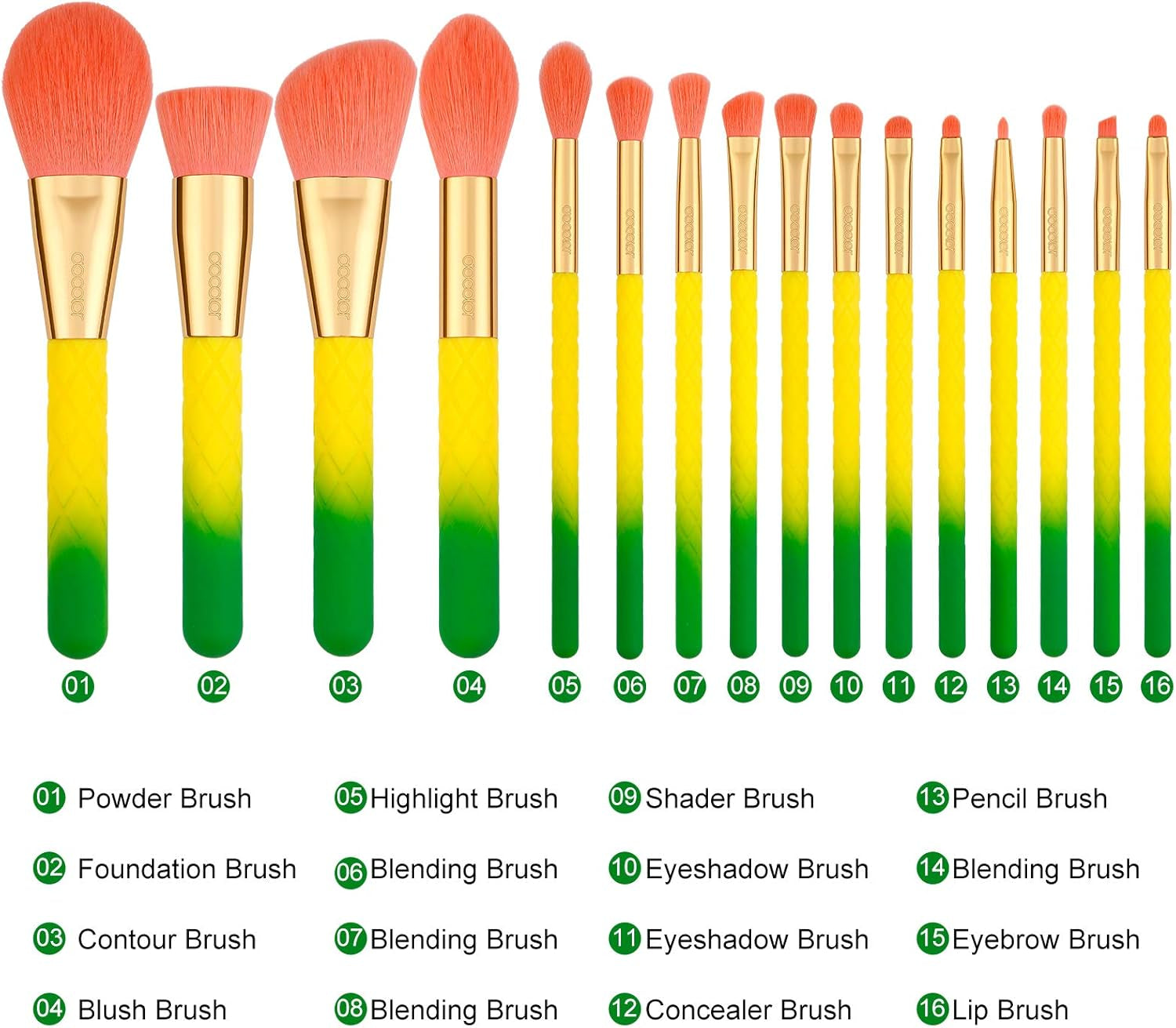 Makeup Brushes Pineapple 16 Piece Makeup Brush Set Premium Synthetic Kabuki Foundation Blending Face Powder Mineral Eyeshadow Make up Brushes Set