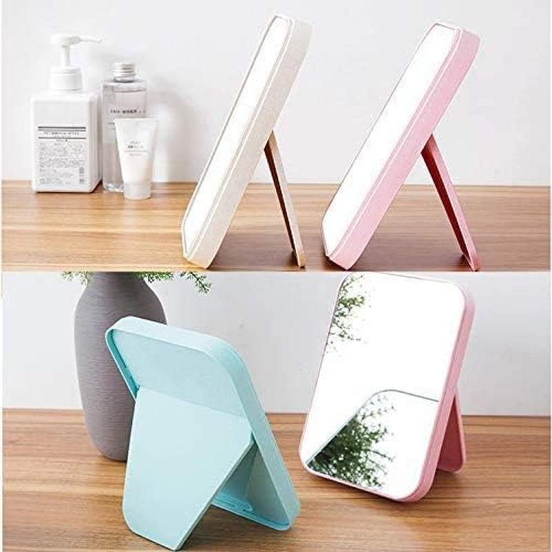 (Beige) -  Desktop Makeup Mirror,Foldable Makeup Mirror Simple Portable Princess Mirror Square Mirror Makeup Mirror for Women (Beige)