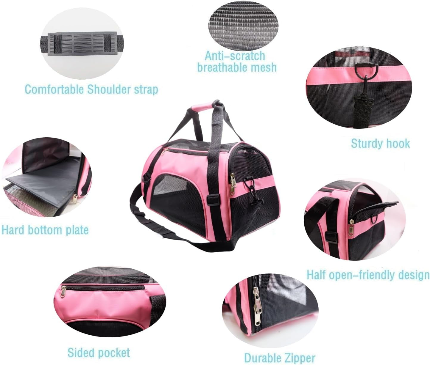 Cat Carrier,Soft-Sided Pet Travel Carrier for Cats,Dogs Puppy Comfort Portable Foldable Pet Bag Airline Approved (Medium-Lightpink)