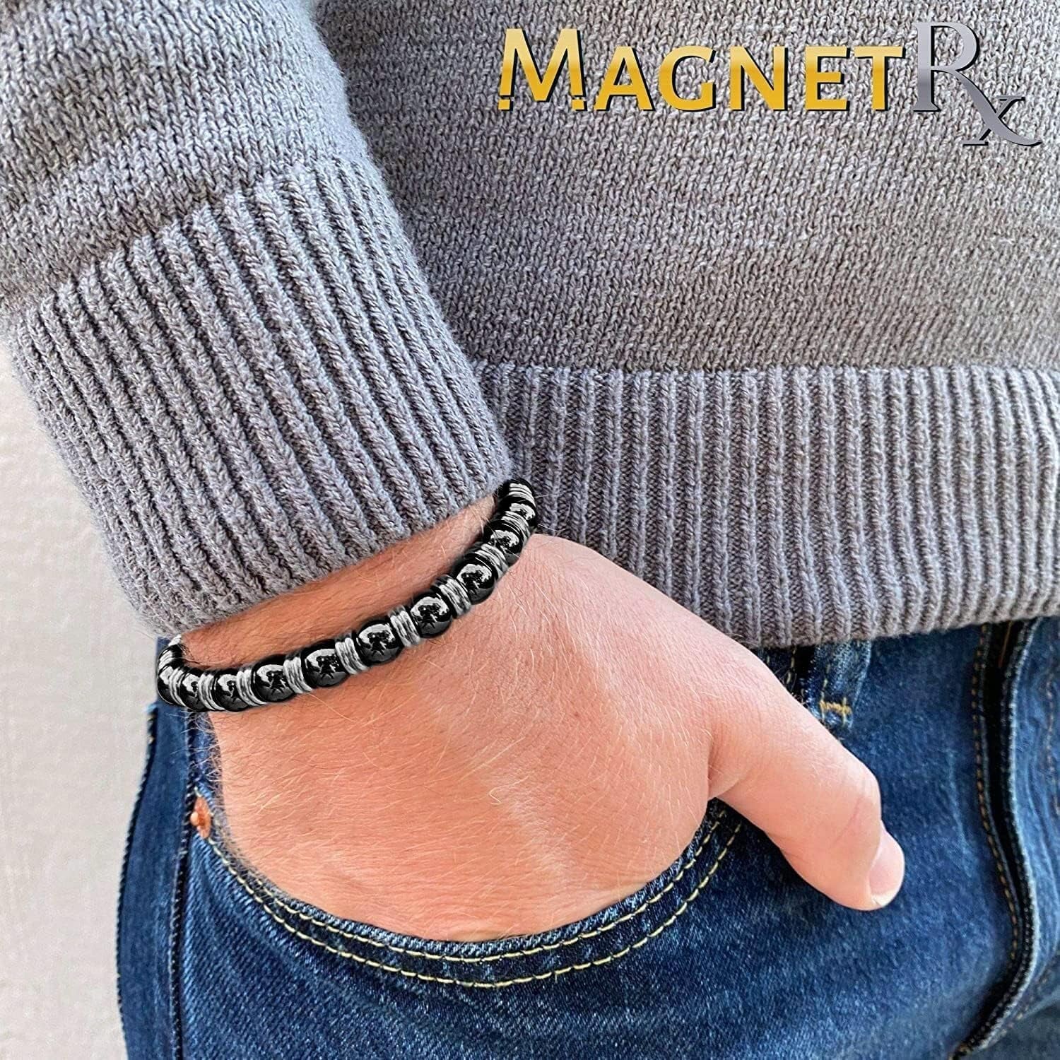 ® Magnetic Hematite Bracelet – MAX Strength Magnetic Stones – Beaded Magnetic Bracelets for Men and Women (Silver Titan 8Mm Bead)