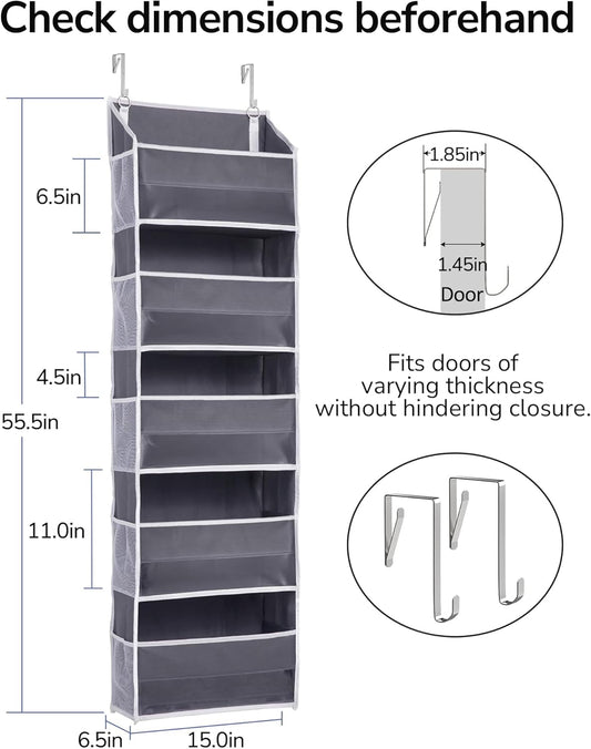 1 Pack over Door Organizer with 5 Large Pockets 10 Mesh Side Pockets, 44 Lbs Weight Capacity Hanging Storage Organizer with Clear Window Kids Toys, Shoes, Diapers, Dark Grey, 5 Layers