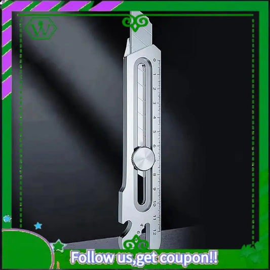 Reliable-6 in 1 Multifunction Stainless Steel Utility Knife Tail Break Design/Ruler/Bottle Opener Retractable Box Cutter