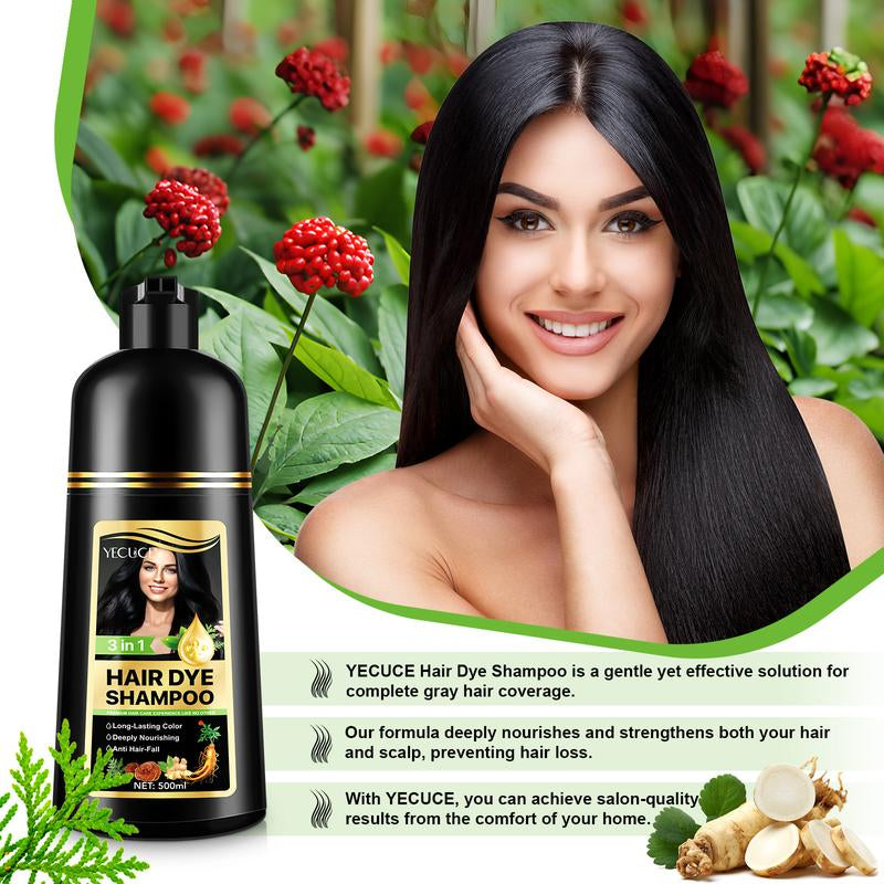 Yecuce Herbal Ingredients Hair Color Shampoo for Gray Hair Coverage - Black or Coffee Hair Dye Shampoo 3 in 1 for Women Men Grey Hair (500Ml) Springtok Haircare