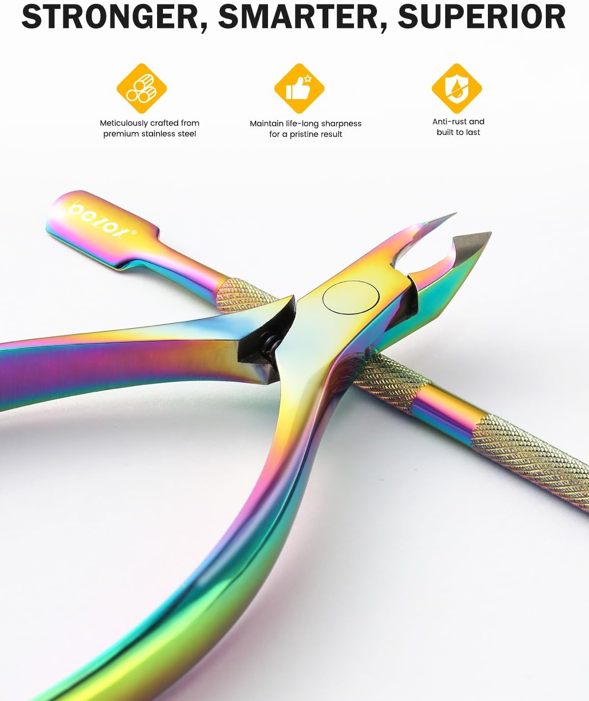 Cuticle Trimmer with Pusher - Salon Quality Cuticle Clipper with Cuticle Pushers, Super Sharp Cuticle Cutters and Dual-End Nail Pushers Cuticle Stick, Professional Manicure Tools - Rainbow