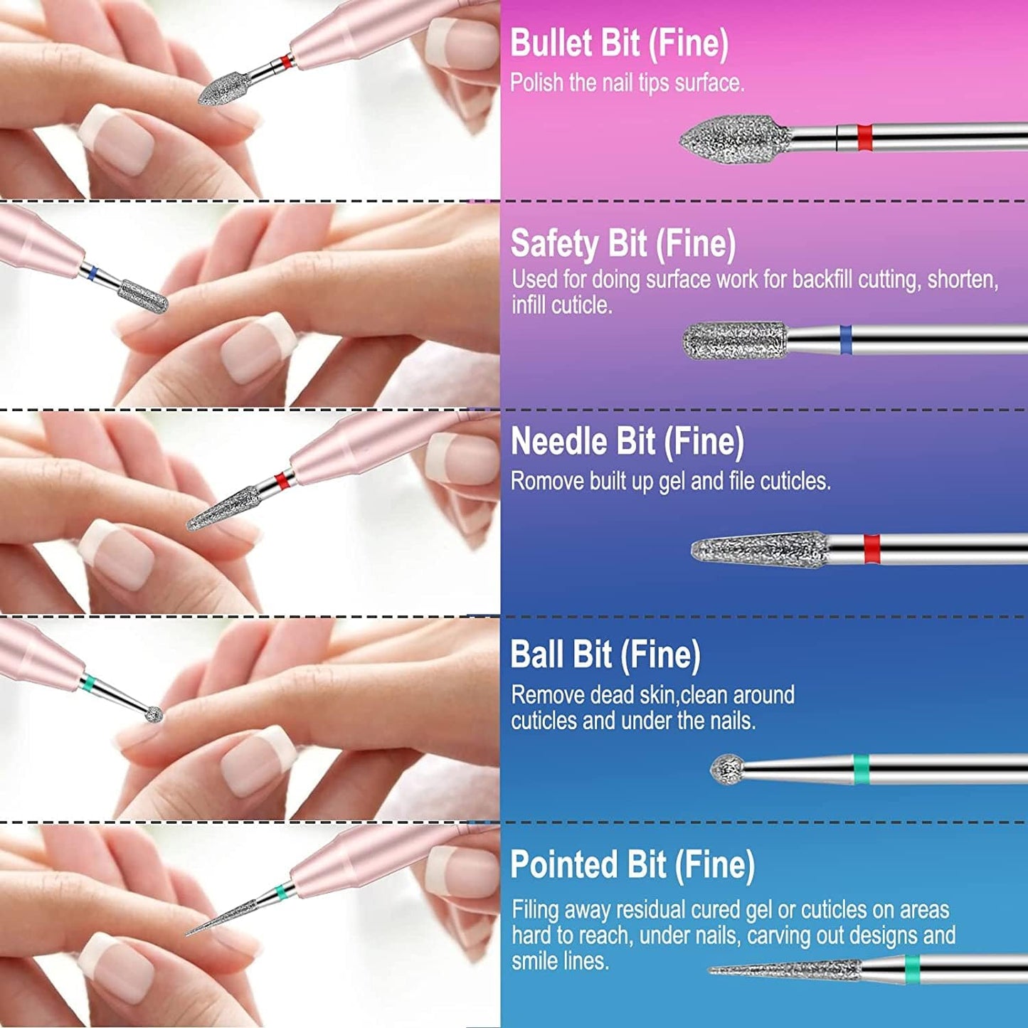 25Pcs Nail Drill Bits Set with Holder, 3/32 Inch Ceramic Diamond Carbide Cuticle Efile Remover Nail Drill Bit for Home Salon Acrylic Gel Polish Manicure Pedicure